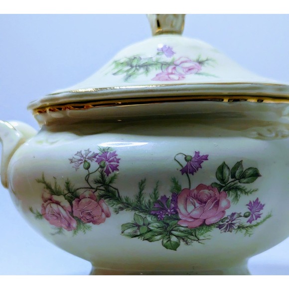 Vintage Homer Laughlin Virginia Rose Sugar Bowl Floral Tureen Rare Design - Picture 5 of 6